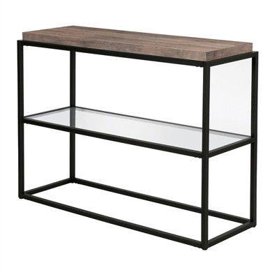 42'' Blackened Bronze and Gray Oak Hallway Table with Glass Shelf