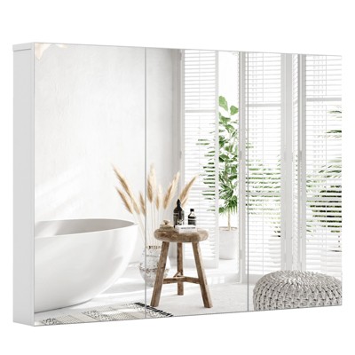 Tangkula Mirrored Bathroom Cabinet Wall Mounted Multipurpose Bathroom Organizer White