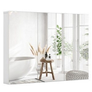 Tangkula Mirrored Bathroom Cabinet Wall Mounted Multipurpose Bathroom Organizer White - 1 of 4