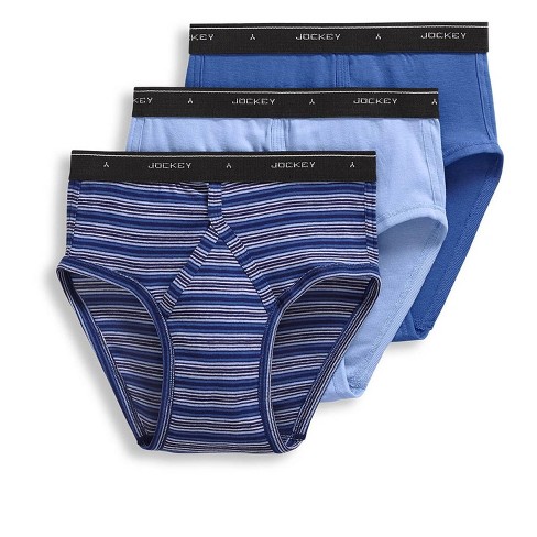 Jockey Mens Classic Low-rise Brief 3 Pack Underwear Briefs 100% Cotton 40  Nordic Blue/island Stripe/soft Sky : Target