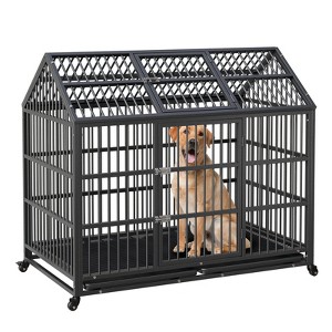 42"/48"/52" Heavy Duty Dog Crate, Extra Large Metal Dog Kennel with Roof Top, 2 Door Pet Cage House with Removable Tray and Wheels - 1 of 4