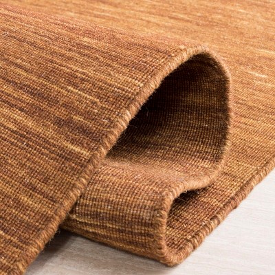 Brown Flat Woven Wool and Cotton Rectangular Rug, 8' x 10'