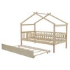 TIRAMISUBEST Twin/Full Size House Bed with Twin Size Trundle, Wooden House Platform Bed with Fence Guardrails and Roof Design for Kids - 4 of 4