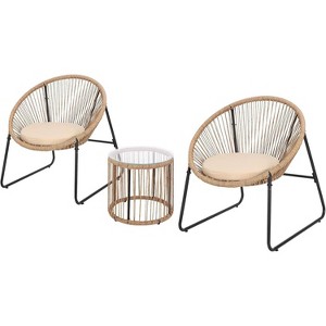 Jojoka 3 Piece Rattan Wicker Bistro Set,Modern Patio Furniture Set with 2 Rattan Chairs and Side Table for Outdoor,Brown - 1 of 4