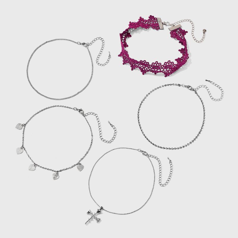 Lace Heart and Rose Cross Choker Necklace Set 5pc - Wild Fable&#8482; Silver, 3 of 5