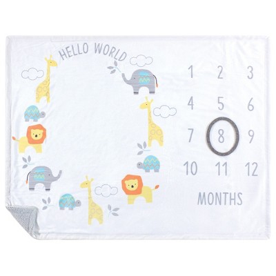 Hudson Baby Infant Plush Holiday and Milestone Blanket, Hello World, One Size