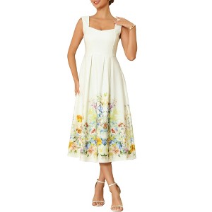 INSPIRE CHIC Women's Vintage Sleeveless Square Neck Midi Floral A-Line Dresses - 1 of 4