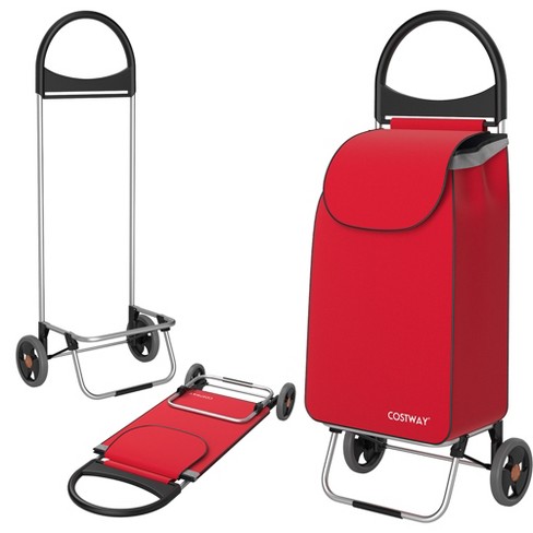 Folding Cart with Wheels for Kitchen/ Groceries/Laundry - Costway