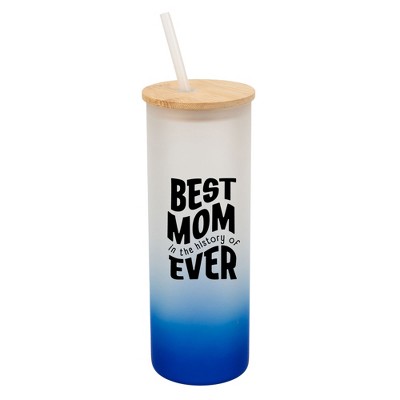 Elanze Designs Best Mom In History Ever Love Family Wrap-Around Design 25 Ounce Frosted Gradient Glass On-The-Go Coffee Travel Skinny Tumbler Mug Cup,