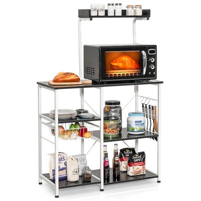 Costway 4-Tier Vintage Kitchen Baker's Rack Utility Microwave Stand w/ Basket & 5 Hooks