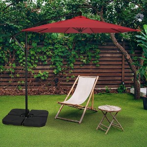 10ft*7ft Deluxe Offset Cantilever Umbrella, with Crank & Cross Base Suitable, for Garden, Deck, Backyard, Pool, Red - 1 of 4