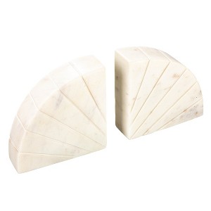 Storied Home Modern Arched Semicircle Marble Bookends with Carved Detail, Set of 2, White - 1 of 4