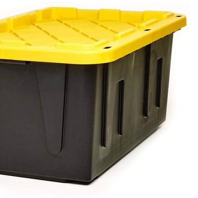 Heavy-Duty Black and Yellow Stackable Plastic Storage Bins, 27 Gallon, 2-Pack