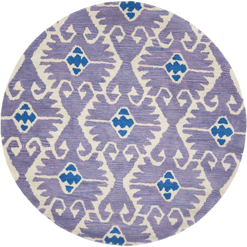  Geometric Design Tufted Round Area Rug Lavender/Ivory