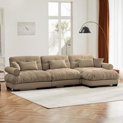 5 Pieces Sofa With Ottoman, 4 Seater Sectional Sofas Large With Waist Pillow And Throw Pillows, Large L Shape Sofa For Living Room-Cuddlewood