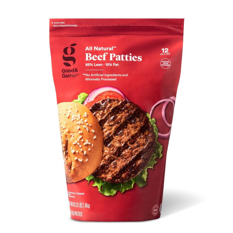All Natural 85/15 Beef Patties - Frozen - 3lbs - Good &#38; Gather&#8482;, 1 of 5