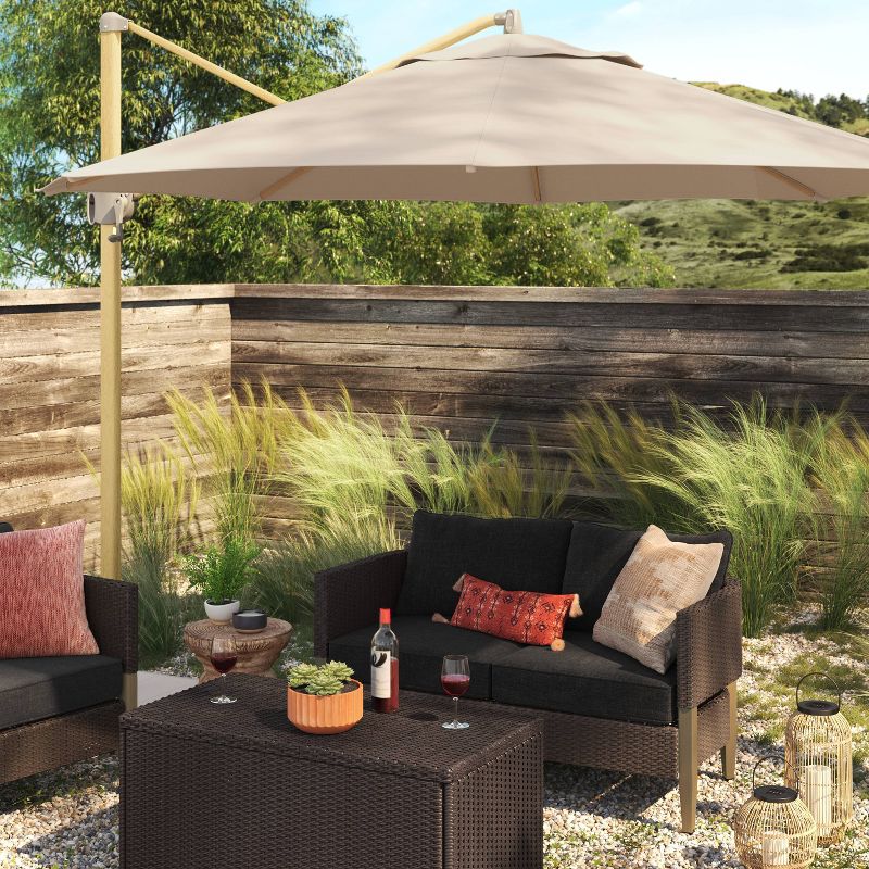 11' Round Offset Outdoor Patio Cantilever Umbrella with Light Wood Pole - Threshold™, 3 of 7
