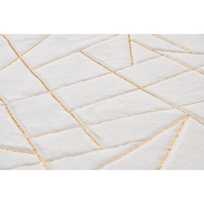 HomeRoots 6' X 9' White and Gold Faux Sheepskin Abstract Geometric Machine Tufted Washable Non Skid Area Rug
