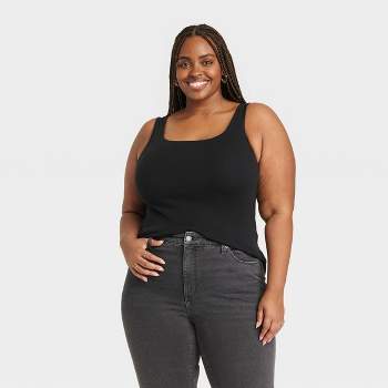 Women's Slim Fit Smocked Back Denim Corset Tank Top - Ava & Viv™ Black 3x :  Target