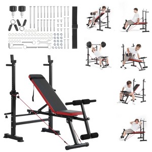 VEVOR Weight Bench, Multi-Functional Adjustable Weight Bench Press for Full Body Workout, 600lbs Exercise Sit up Bench, Black&Red - 1 of 4