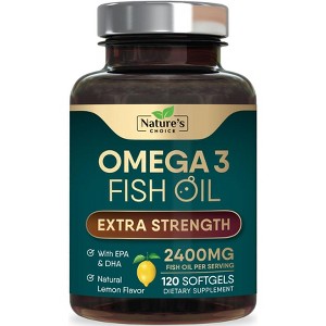 Omega 3 Fish Oil Supplement 2400 mg - Triple Strength EPA, DHA Fish Oil Omega 3, Fatty Acids for Brain & Heart - 120 Softgels By Nature's Choice - 1 of 4