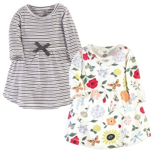 Touched by Nature Baby and Toddler Girl Organic Cotton Long-Sleeve Dresses 2pk, Flutter Garden, 2 Toddler - 1 of 3