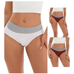 INSPIRE CHIC 3 Packs Women's Color-Block Panties No Trace Underwear Mid-Waisted Full Coverage Briefs - 1 of 4