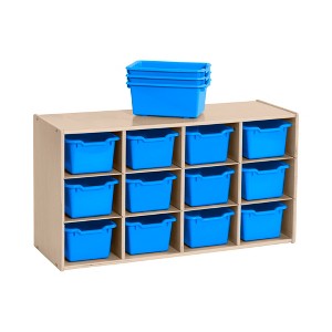 ECR4Kids Streamline 12 Cubby Tray Cabinet with 15 Scoop Front Storage Bins, 3x4, Natural - 1 of 4