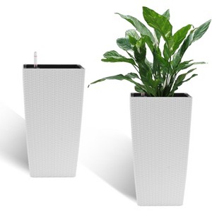 Okak Round/Square Self-Watering Planter with Faux Rattan Design 22.5 Inch Auto-Irrigation Pot for Indoor/Outdoor Plants - 1 of 4