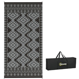 Outsunny Outdoor Patio Rug, Large Camping Carpet with Carrying Bag, Waterproof Plastic Straw, Reversible, Rhombus Border - 1 of 4