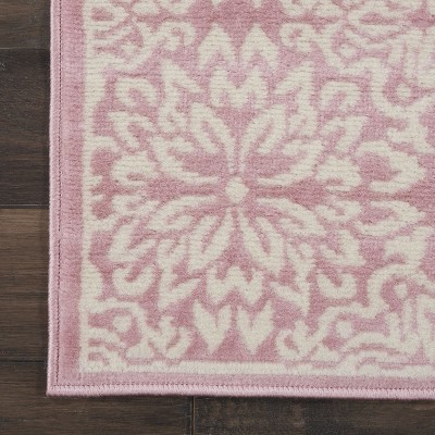 Hand-Knotted Ivory/Pink Floral Synthetic Easy-Care Rug 2' x 4'