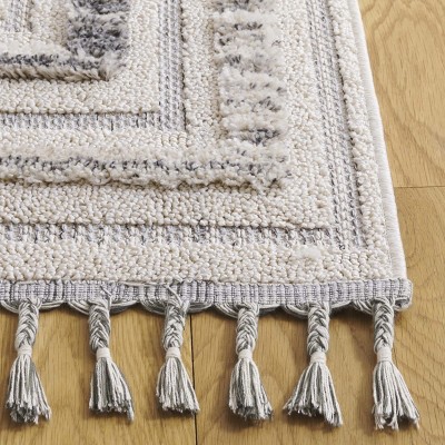 Ivory and Gray Hand-Knotted Round Wool Rug