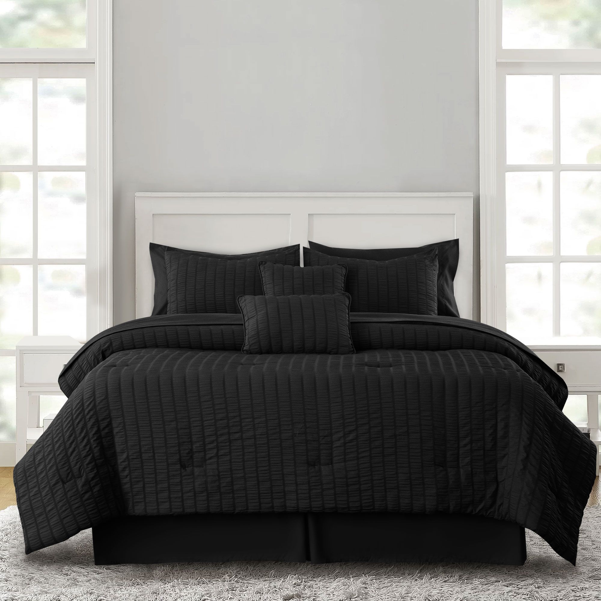 King Comforter Set with Sheets - Black Color Bedding