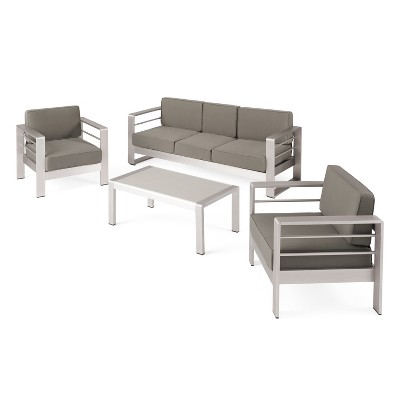 Christopher Knight Home Cape Coral Outdoor Aluminum 5 Seater Chat Set with Sunbrella Cushions