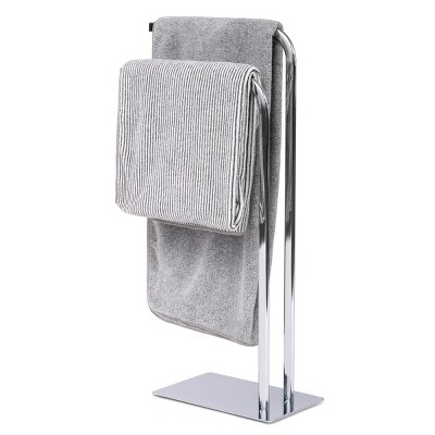 Juvale Free Standing Towel Rack for Bathroom, 2 Tier Chrome Metal Bath Towel Stand Holder