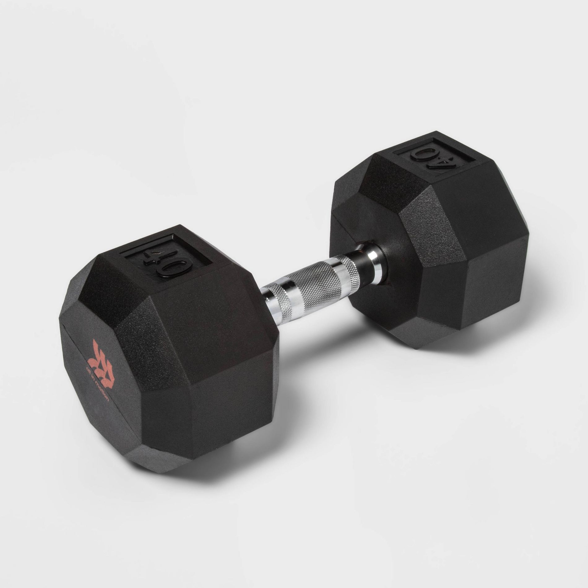 Hex Dumbbell 40lbs Black - All In Motion™: Rubber, Chrome, Single Weight