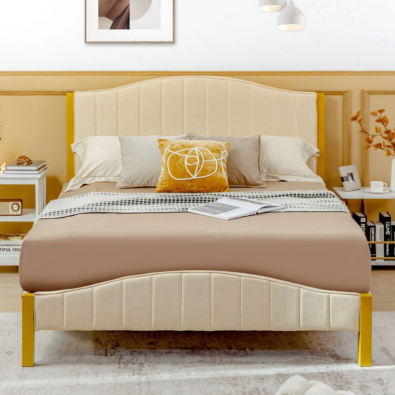Costway Full\Queen Size Upholstered Bed Frame Mattress Foundation Platform Quilted Headboard, 3 of 11
