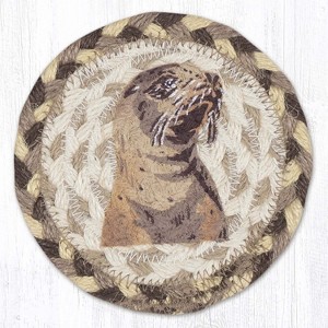 Earth Rugs Sea Lion Jute Coaster – 5"x5" Round Natural Braided Coaster with Coastal Marine Animal Print - 1 of 3