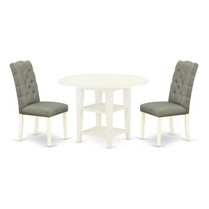 HomeStock 3-Piece Linen White Finish Round Solid Wood Top Dining Table Set - 1 of 4