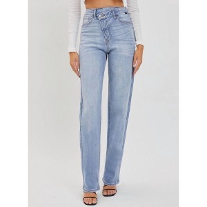 Women's Jillian High Rise Asymmetrical Button Dad Jeans - CELLO - 1 of 4