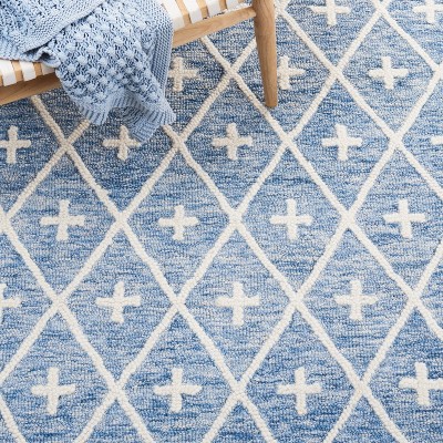 Hand-Tufted Blue and Ivory Wool Rectangular Area Rug, 3' x 5'