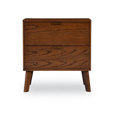 Reid Walnut 2 Drawer Mid-Century Modern Nightstand with Bronze Hardware