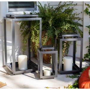 BIRDROCK HOME Decorative Lanterns – Set of 3 Large Metal Candle Holders for Indoor & Outdoor Use – Rustic Farmhouse Porch Decor in Gunmetal - 1 of 4