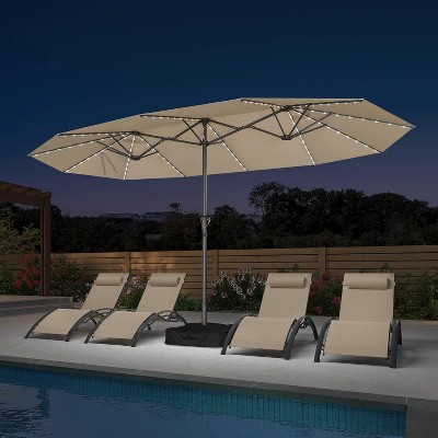 PURPLE LEAF 14ft Patio Market Umbrella and Base Double-Sided Rectangle Outdoor Table Sun Umbrellas with Crank