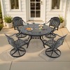 5-Piece Round Cast Aluminum Patio Set with Swivel Chairs,Red Cushions,and Umbrella Hole - 4 of 4