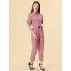 INSPIRE CHIC Women's Short Sleeve Collared Solid Color Button Down Tie Waist Cargo Jumpsuit - 2 of 4