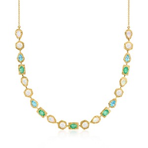 Ross-Simons Opal and 4.5-5mm Cultured Pearl Necklace With 2.40 ct. t.w. Emeralds and 2.00 ct. t.w. Swiss Blue Topaz in 18kt Gold Over Sterling Size 18 - 1 of 4