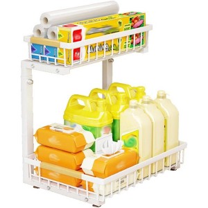 DobleePy 2-Tier Adjustable Under Cabinet Storage Organizer, Carbon Steel Pull Out Rack with Suction Cups for Kitchen or Bathroom - 1 of 4