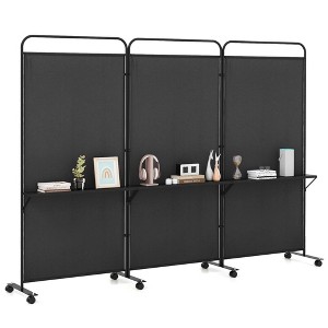 Costway 3-Panel Room Divider with Storage Shelves 6FT Tall Folding Privacy Screen on Wheels Black/White/Gray/Brown - 1 of 4