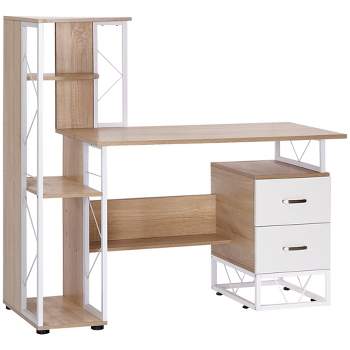 HOMCOM 52" Modern Multi-Level Computer Desk Home Office Study Workstation with Storage Shelves, Drawers and CPU Stand